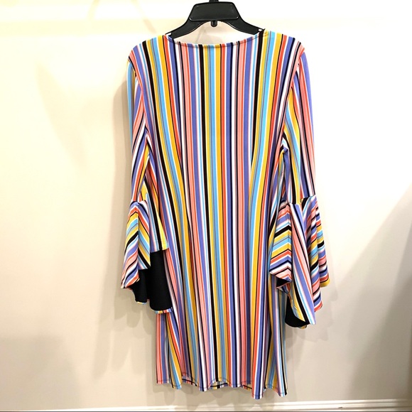 Striped MSK dress with fan sleeves - Picture 4 of 4